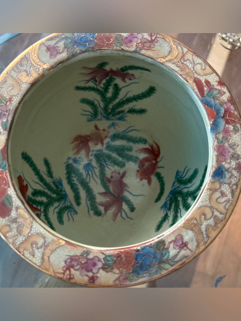 Meiji Vintage Hand-Painted Porcelain fish Bowl with Gold and classic design